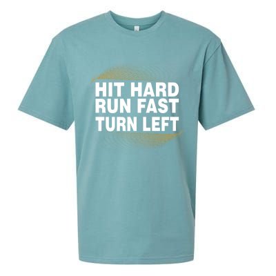 Hit Hard Run Fast Turn Left Players Cool Gift Sueded Cloud Jersey T-Shirt