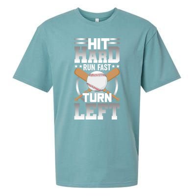 Hit Hard Run Fast Turn Lefgift Funny Baseball Funny Gift Sueded Cloud Jersey T-Shirt