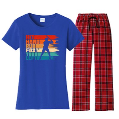 Hit Hard Run Fast Turn Left Baseball Player Funny Gift Women's Flannel Pajama Set