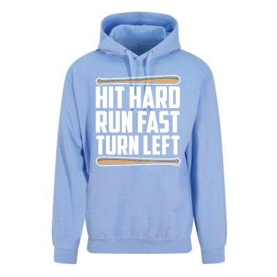 Hit Hard Run Fast Turn Left Gift Funny Baseball Player Gift Funny Gift Unisex Surf Hoodie