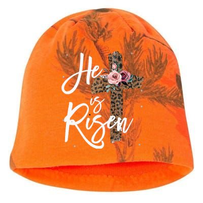 He has Risen Easter Day Jesus Cross Leopard Plus Kati - Camo Knit Beanie