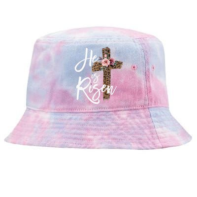 He has Risen Easter Day Jesus Cross Leopard Plus Tie-Dyed Bucket Hat