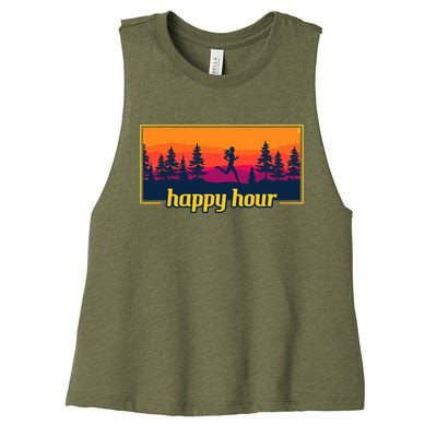 Happy Hour Running Woman Running Runner Women's Racerback Cropped Tank