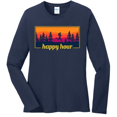 Happy Hour Running Woman Running Runner Ladies Long Sleeve Shirt