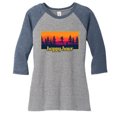 Happy Hour Running Woman Running Runner Women's Tri-Blend 3/4-Sleeve Raglan Shirt