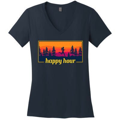 Happy Hour Running Woman Running Runner Women's V-Neck T-Shirt