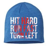 Hit Hard Run Fast Turn Left Funny Tee For Sport Lovers Gift Sustainable Beanie