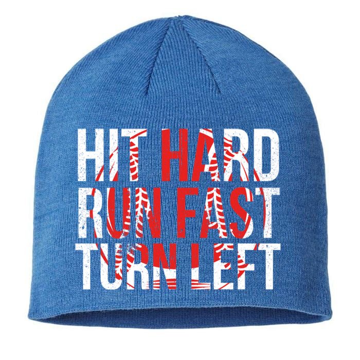 Hit Hard Run Fast Turn Left Funny Tee For Sport Lovers Gift Sustainable Beanie