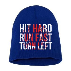 Hit Hard Run Fast Turn Left Funny Tee For Sport Lovers Gift Short Acrylic Beanie