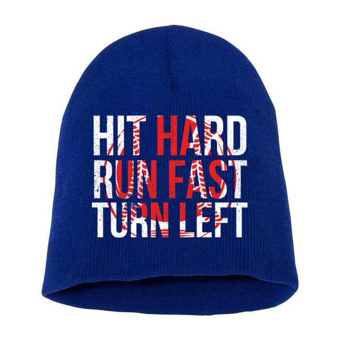 Hit Hard Run Fast Turn Left Funny Tee For Sport Lovers Gift Short Acrylic Beanie