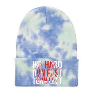 Hit Hard Run Fast Turn Left Funny Tee For Sport Lovers Gift Tie Dye 12in Knit Beanie