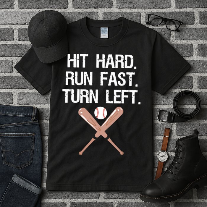 Hit Hard Run Fast Turn Left Baseball Softball Fan Tall T-Shirt