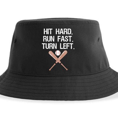 Hit Hard Run Fast Turn Left Baseball Softball Fan Sustainable Bucket Hat