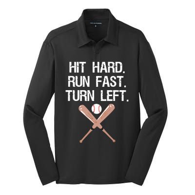 Hit Hard Run Fast Turn Left Baseball Softball Fan Silk Touch Performance Long Sleeve Polo