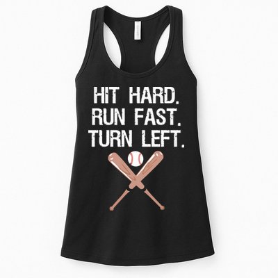 Hit Hard Run Fast Turn Left Baseball Softball Fan Womens Tank Top