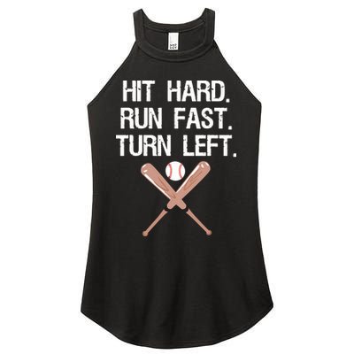 Hit Hard Run Fast Turn Left Baseball Softball Fan Women's Perfect Tri Rocker Tank