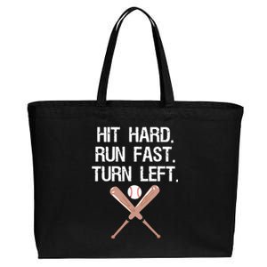 Hit Hard Run Fast Turn Left Baseball Softball Fan Cotton Canvas Jumbo Tote