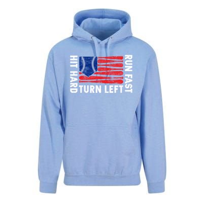 Hit Hard Run Fast Turn Left Baseball Funny Sport Gift Unisex Surf Hoodie