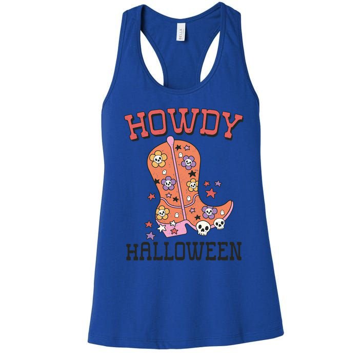 Howdy Halloween Rodeo Western Boots Skull Flower Gift Women's Racerback Tank