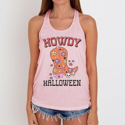 Howdy Halloween Rodeo Western Boots Skull Flower Gift Women's Knotted Racerback Tank