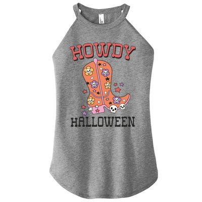 Howdy Halloween Rodeo Western Boots Skull Flower Gift Women’s Perfect Tri Rocker Tank