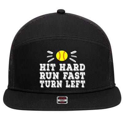 Hit Hard Run Fast Turn Left Baseball Funny Sport Training Funny Gift 7 Panel Mesh Trucker Snapback Hat