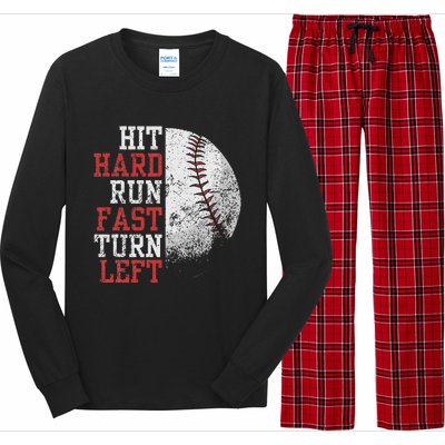 Hit Hard Run Fast Turn Left Funny Baseball Player Fan Long Sleeve Pajama Set