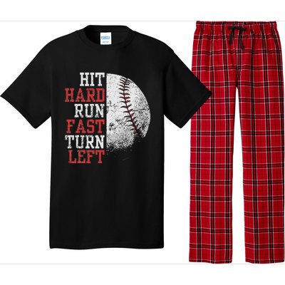 Hit Hard Run Fast Turn Left Funny Baseball Player Fan Pajama Set