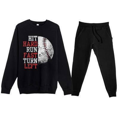 Hit Hard Run Fast Turn Left Funny Baseball Player Fan Premium Crewneck Sweatsuit Set