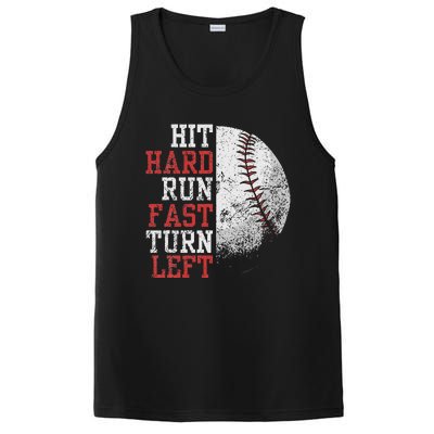 Hit Hard Run Fast Turn Left Funny Baseball Player Fan PosiCharge Competitor Tank