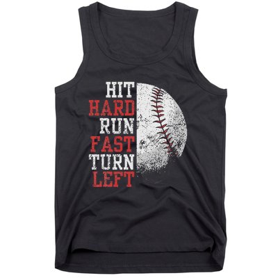 Hit Hard Run Fast Turn Left Funny Baseball Player Fan Tank Top