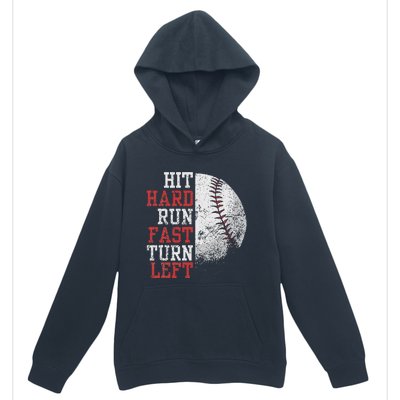 Hit Hard Run Fast Turn Left Funny Baseball Player Fan Urban Pullover Hoodie