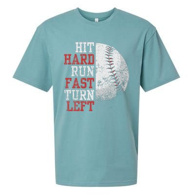 Hit Hard Run Fast Turn Left Funny Baseball Player Fan Sueded Cloud Jersey T-Shirt