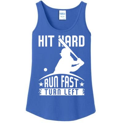 Hit Hard Run Fast Turn Left Baseball Player Softball Funny Cool Gift Ladies Essential Tank