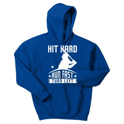 Hit Hard Run Fast Turn Left Baseball Player Softball Funny Cool Gift Kids Hoodie