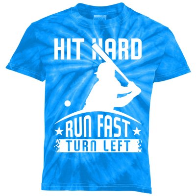 Hit Hard Run Fast Turn Left Baseball Player Softball Funny Cool Gift Kids Tie-Dye T-Shirt