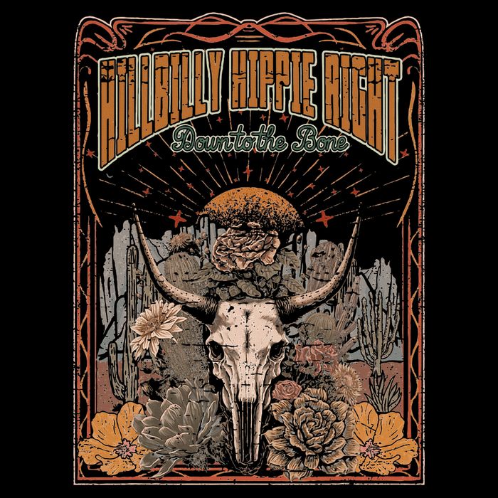 Hillbilly Hippie Right Down To The Bone Bullskull Country Cooling Performance Crew T-Shirt