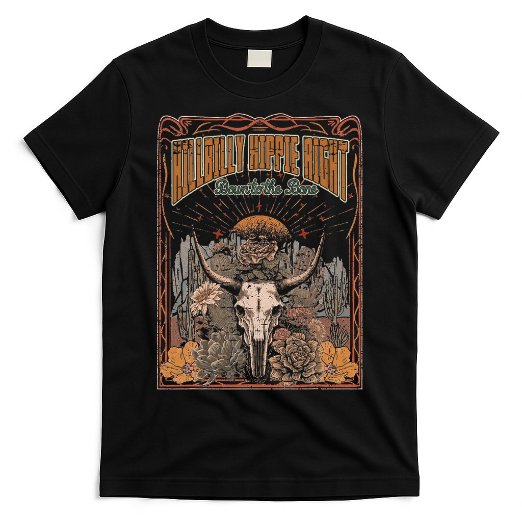Hillbilly Hippie Right Down To The Bone Bullskull Country T-Shirt
