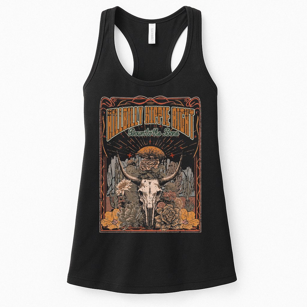 Hillbilly Hippie Right Down To The Bone Bullskull Country Womens Tank Top