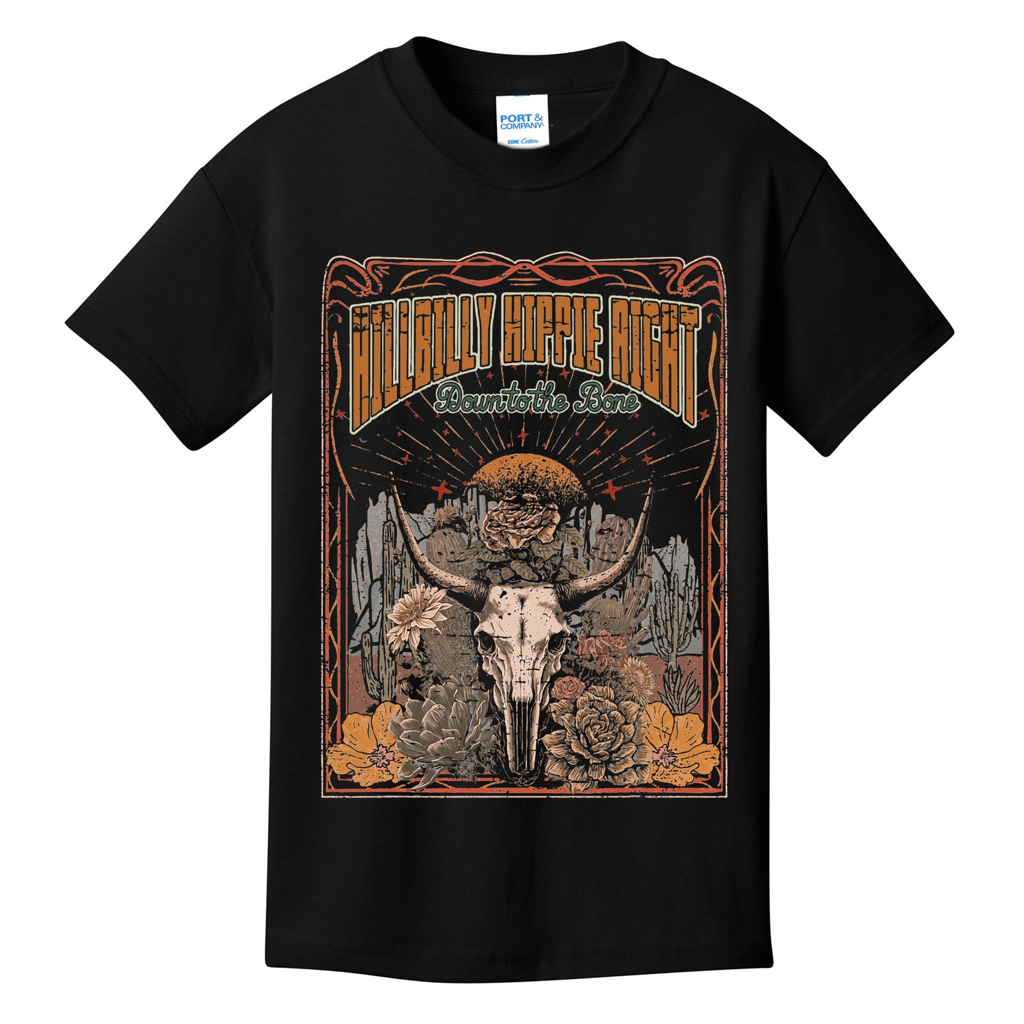 Hillbilly Hippie Right Down To The Bone Bullskull Country Kids T-Shirt