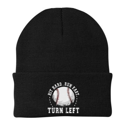 Hit Hard Run Fast Turn Left Baseball Player Knit Cap Winter Beanie