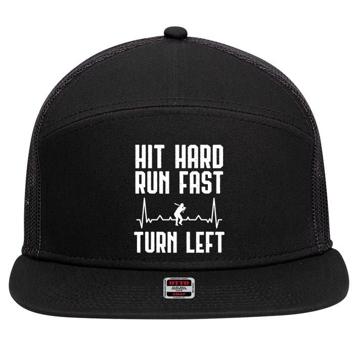 Hit Hard Run Fast Turn Left Baseball Player Technique Cute Gift 7 Panel Mesh Trucker Snapback Hat