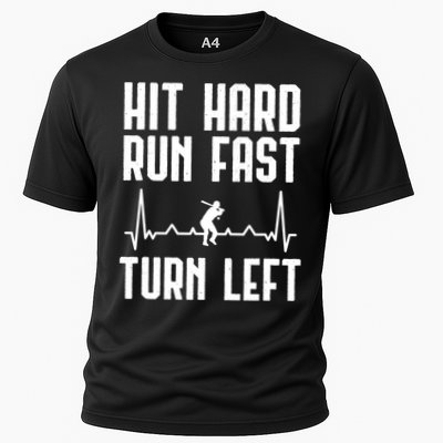 Hit Hard Run Fast Turn Left Baseball Player Technique Cute Gift Cooling Performance Crew T-Shirt
