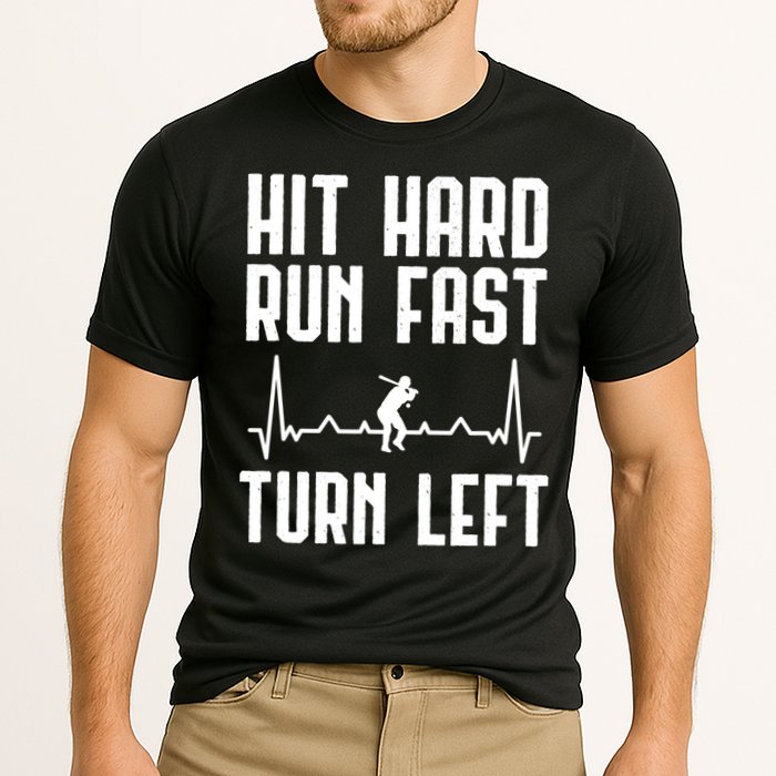 Hit Hard Run Fast Turn Left Baseball Player Technique Cute Gift Cooling Performance Crew T-Shirt