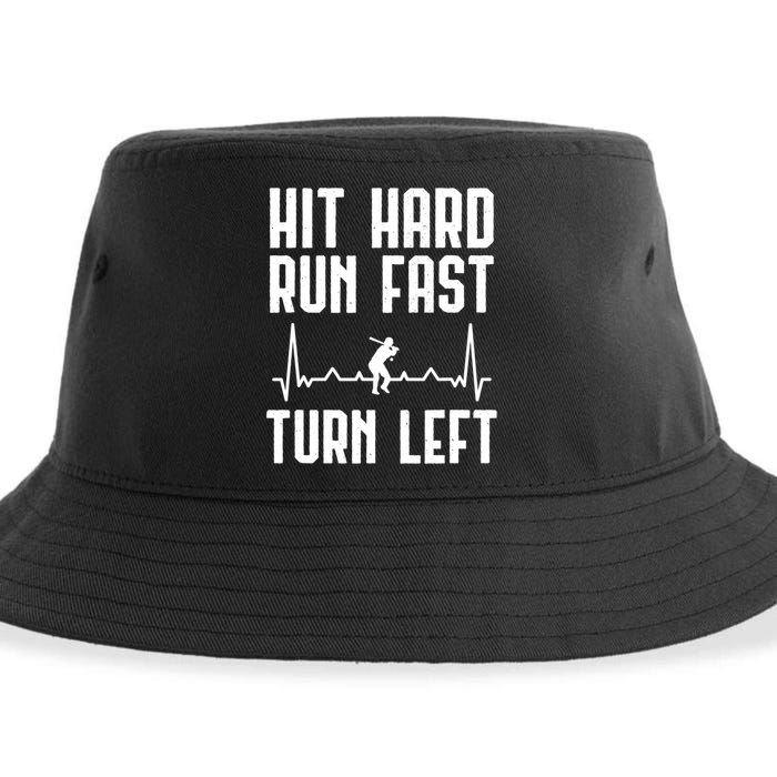 Hit Hard Run Fast Turn Left Baseball Player Technique Cute Gift Sustainable Bucket Hat