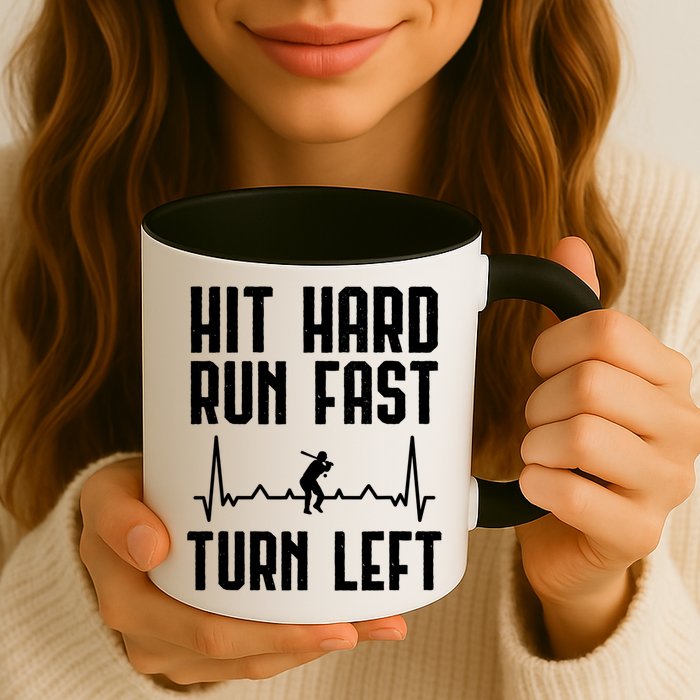 Hit Hard Run Fast Turn Left Baseball Player Technique Cute Gift Mug