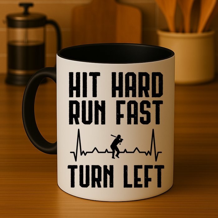 Hit Hard Run Fast Turn Left Baseball Player Technique Cute Gift Mug
