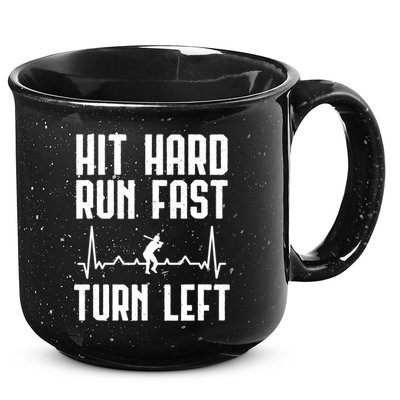 Hit Hard Run Fast Turn Left Baseball Player Technique Cute Gift 15oz Campfire Ceramic Mug