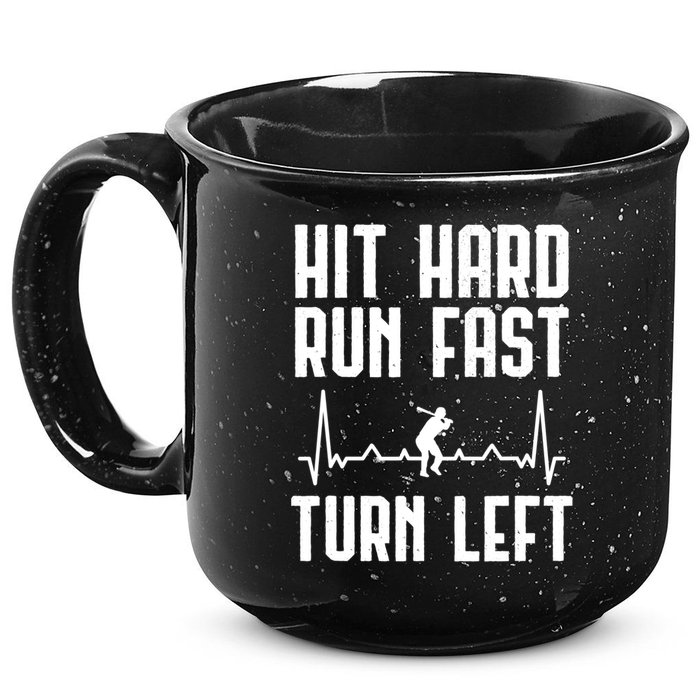 Hit Hard Run Fast Turn Left Baseball Player Technique Cute Gift 15oz Campfire Ceramic Mug