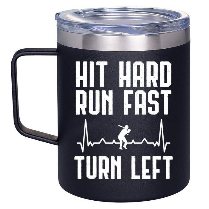 Hit Hard Run Fast Turn Left Baseball Player Technique Cute Gift 12oz Stainless Steel Coffee Mug
